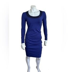 NWT - ARTELIER NICOLE MILLER -  Sapphire dress. Size 6. See comments re: beads